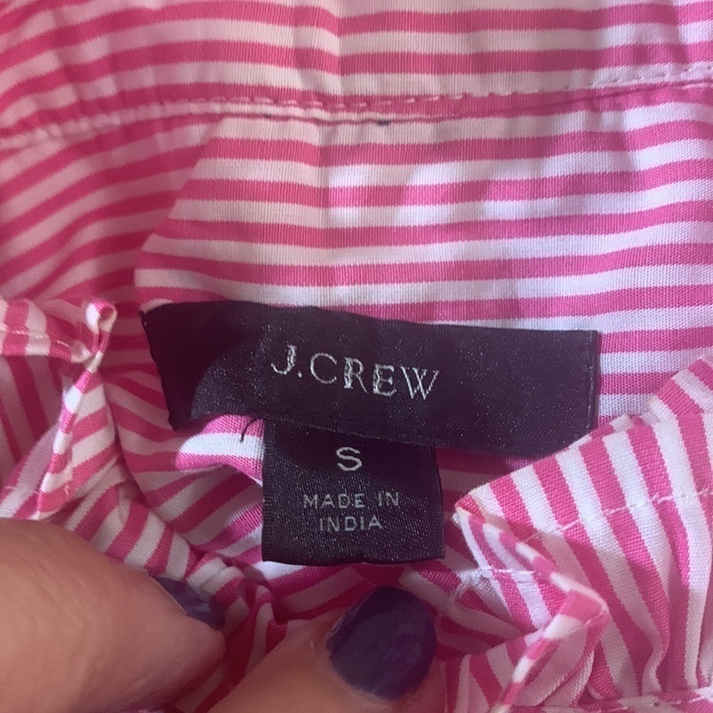 J.Crew Pink White Striped Ruffle Neck Button Down Shirt  Cotton Small - Picture 5 of 7